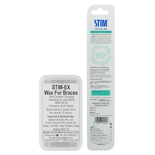 Image of STIM Ortho MB Toothbrush Combo for Braces Care | Supersoft Bristles for Orthodontic Cleaning | Includes Wax Strip for Braces Irritation Relief