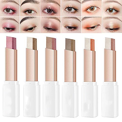 12 Colors Eyeshadow Stick (2nd Gen Upgraded Rotation), Double Colors Eye Shadow Stick Matte Glitter Shimmer Eyeshadow Gradient Makeup Sticks Waterproof