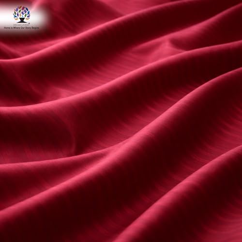 Image of Dream Living Striped Double Bedsheet with 2 Pillow Covers | Queen Size | 120 GSM | 220x250 cm | Maroon