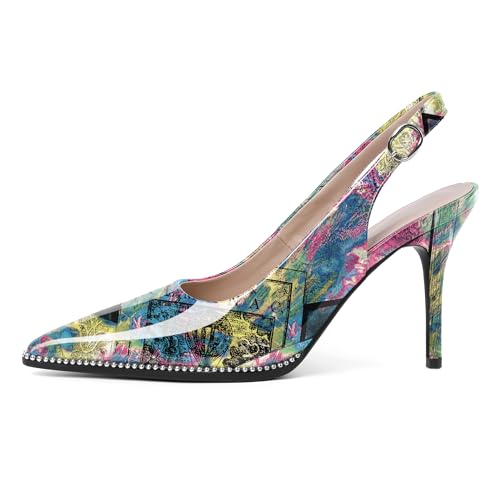 Image of SAMMITOP Women Slingback Heels Stilettos Closed Pointed Toe High Heel Silver Beaded Pumps Comfortable 3.5 Inch High Heels for Women Dressy Shoes