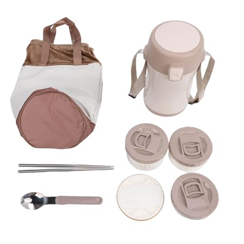 TOPINCN Boîte à Déjeuner Isolée Sous Vide en Acier Inoxydable 316 avec Fourchette à Cuillère et Sac de Transport, 3 Compartiments, Récipient Thermique de Grande capacité pour Aliments