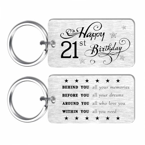 EE&YU Llavero de cumpleaños número 21, regalo para ella y él, regalos de cumpleaños de 21 años, decoraciones para hombres y mujeres, primos, recuerdo de 21 cumpleaños, plata, 2*1.1inch
