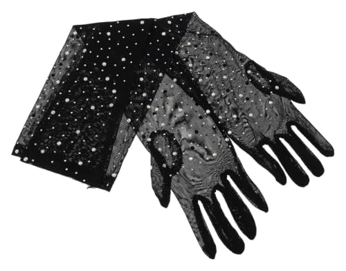 Guantes de manga larga para mujer con rejilla fina y pedrería fina