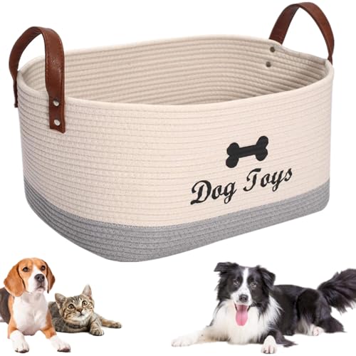 Euyaita Panier de Rangement pour Jouets pour Chien Boîte de Rangement en Corde Coton pour Chein Panier à Jouets pour l'organisation de Nourriture Rangementbox pour Manteaux Chien 42x27x19 cm