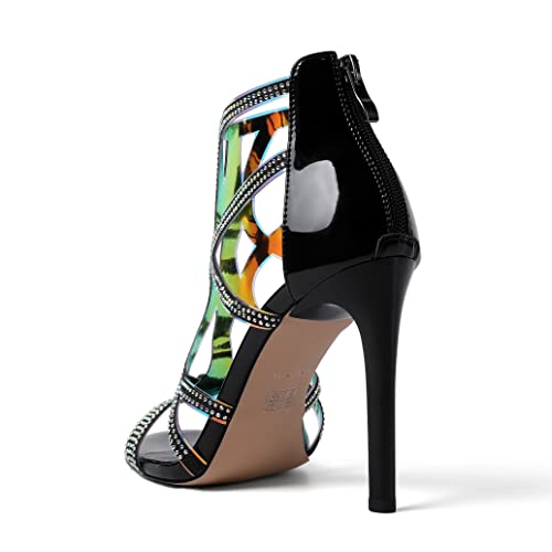 Zamikoo Women's High Heel Sandals, Open Toe Woman Sandals Rhinestone, Cutout Strappy Gladiator Heels, Sparkly Stiletto Heels Pumps Shoes for Dress Party Evening 4 Inch3