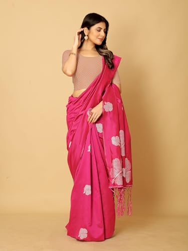 Image of Amazon Brand - Anarva Round Neck Dobby Cotton Lycra Stretchable Elbow Half Sleeve Readymade Saree Blouse for Women Stylish