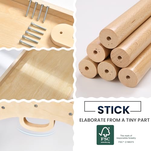 Image of BlueWood Pikler Triangle Set, Foldable Wooden Toddler Climbing Toys Indoor Playground Jungle Gym Montessori Philosophy Climber for 2-6 Years Old, Baby, Kids (Natural Wood)