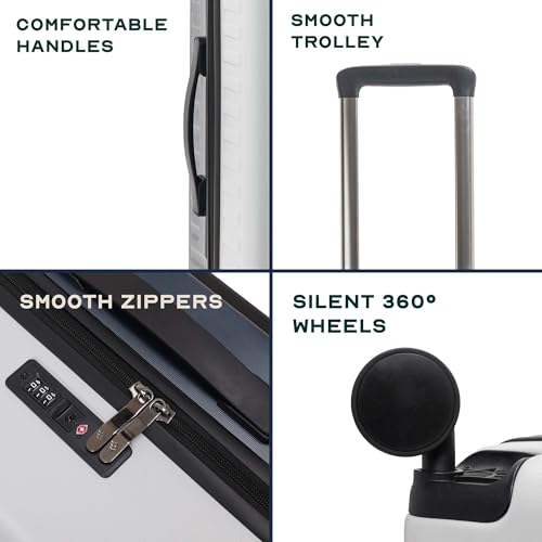 Image of Assembly Trolley Bags Set of 2- Cabin Small + Check-in Medium with TSA Locks & 8 Spinner Wheels, Polycarbonate Hard Shell Trolley Bag Set for Business Travel & Vacations, Blue-White, 24+28 Inch