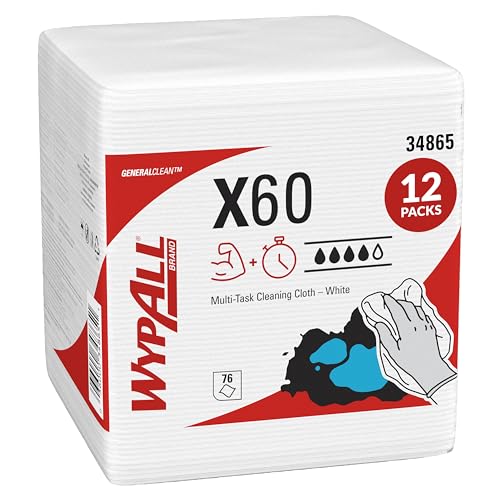 Image of WypAll GeneralClean X60 Cloths Multi-Task Cleaning Wipes (34865), Quarterfold, Strong and Absorbent Towels, White (12 Packs of 76 Sheets, 912 Sheet Total)