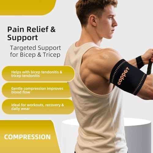 Bicep Compression Sleeve, Copper-Infused Bicep Tendonitis Brace & Tricep Tendonitis Sleeve for Pain Relief Recovery,3D Knit Upper Arm Support for Men & Women - Image 3