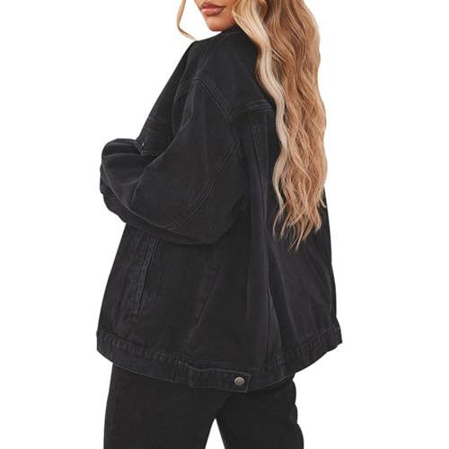 Jean Jacket for Women Distressed Long Sleeve Oversized Denim Trucker Jackets Coat2
