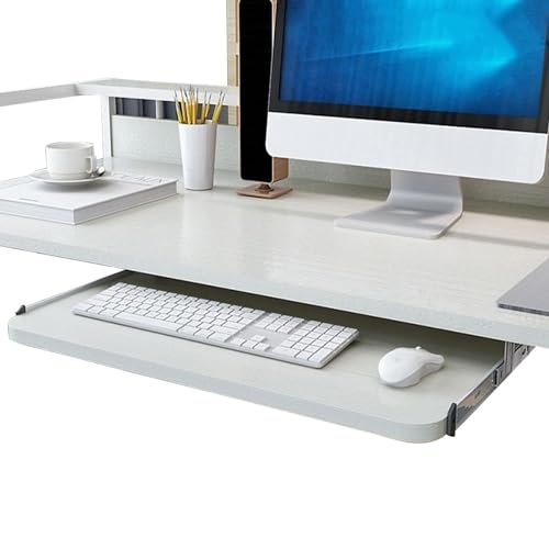 デスクエクステンダー、木製キーボードトレイ、4色、人間工学に基づいたデスク下スライド式、高さ調節可能、キーボードとマウス収納用引き出し付き (ホワイト 700mmx270mm)