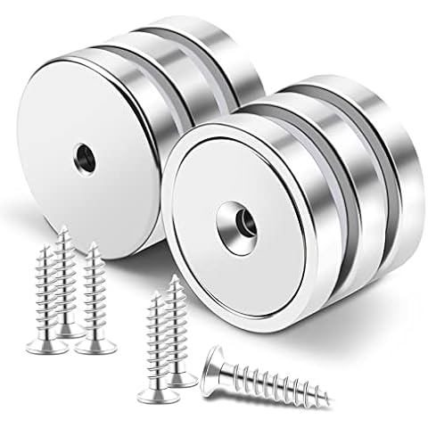 MIKEDE Strong Magnets with Hole, 100LB+ Heavy Duty Neodymium Cup Magnets with Stainless Screw for Wall Mounting, Rare Earth Magnets Round Base Cup Magnets, 1.26" D x 0.2" H, Pack of 6 Cover