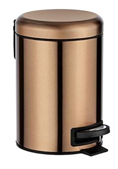 Foto di WENKO Pattumiera cosmetica a pedale Leman, 3 litri, pattumiera da bagno con rivestimento anti-impronta, porta sacco, Acciaio inossidabile, 17x25x22.5 cm, Rame metallizzato
