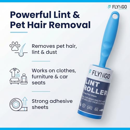 Image of FLYNGO Sticky Lint Roller for Clothes, Pet Hair, 270 Sheets Reusable Easy-Tear Lint Remover Brush for Woolen Clothes, Sofa, Sweater, Dust & Dirt - 3 Rolls 90 Sheets Each (270 Sheets)