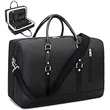 Weekender Bags for Women Travel Duffle Bags Mens Overnight Bag Waterproof Leather Carry on Luggage for Traveling (Black)