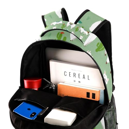 Sac à dos d'école fille et garçon avec grand compartiment motif lama imprimé