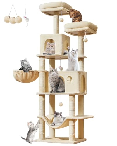 Image of Taoqimiao Large Cat Tree, 73 in Tall Cat Tower with 2 Plush Big Cat Condos