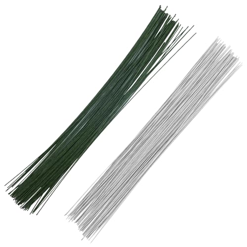 100 piezas de alambre para flores, alambre de tallo de flores, alambre floristeria, blanco, verde, alambre para manualidades de floristería, banquetes, manualidades, bodas, ramos de flores