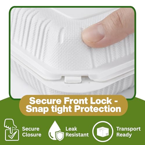 ProTakeOut, Front Lock MFPP Hinged Container, White 9" x 6" – 1 Compartment Clamshell Disposable Takeout Boxes, Durable Microwaveable To-Go Containers for Restaurant & Food Service – 200 Pack by ProTakeOut - Image 3