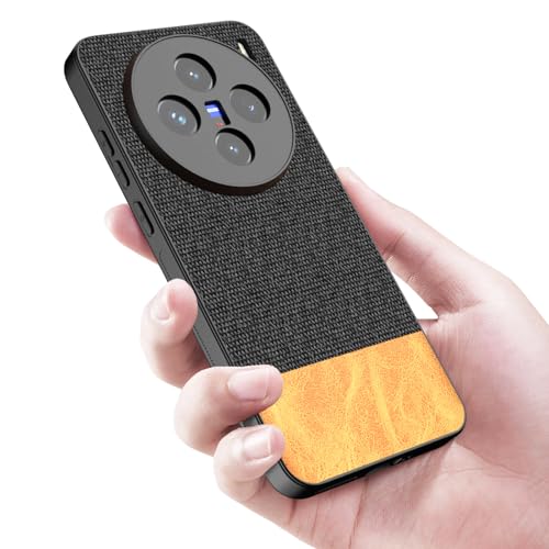 Image of Kapa Soft Fabric & Leather Hybrid Protective Back Cover for Vivo X200 (5G) | Shockproof Slim Hard Anti Slip Back Case (Black,Brown)