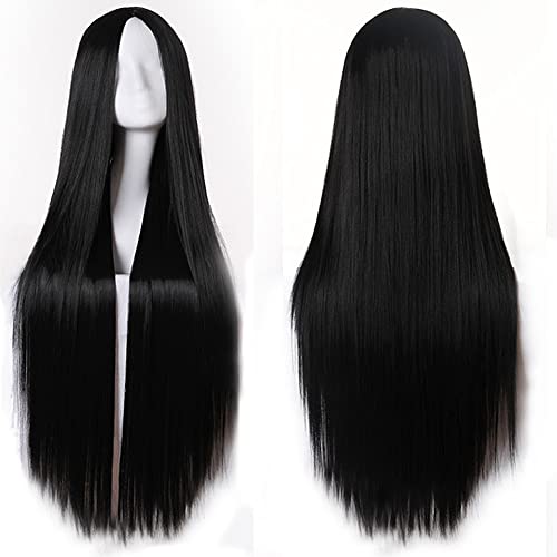 Colorful panda 32 Pollic 80cm Nero Parrucca Di Moda Capelli Lunghi Lisci Cosplay Festa Parrucca Naturale Parrucca capelli sintetici morbidi costume per donne e ragazze