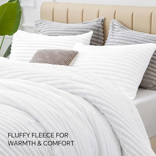 Image of BEDELITE Fleece Oversized Queen Comforter Set -Super Soft & Warm Fluffy Bright White Bedding, Luxury Fuzzy Heavy Bed Set for All Season with 2 Pillow Cases