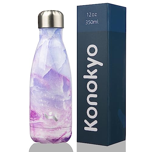 Image of Konokyo Insulated Water Bottles,12 oz Double Wall Stainless Steel Vacumm Metal Flask for Sports Travel,Marble Dawn