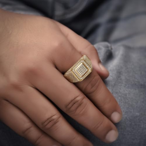 1.70 Carat Round Cut Lab Created Moissanite Square Frame Anniversary Wedding Ring For Men's In 14K Gold Plated Sterling Silver Jewelry Gift For Men (VVS1 Clarity, 1.70 Cttw)4