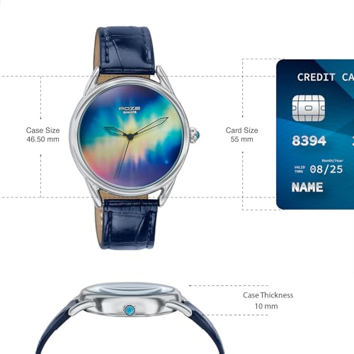 Image of Sonata Poze 8 Quartz Analog Northern Lights Inspired Watch for Unisex with Blue Luminous Dial & Dark Blue Leather Strap - SP70100SL03W