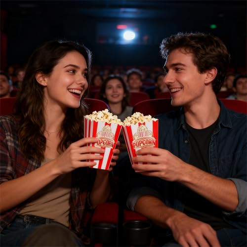 Image of 30Pcs Red White Striped Classic Popcorn bucket, Disposable Popcorn Boxes for Movie Night, Home Halloween, Thanks Giving, Christmas Party