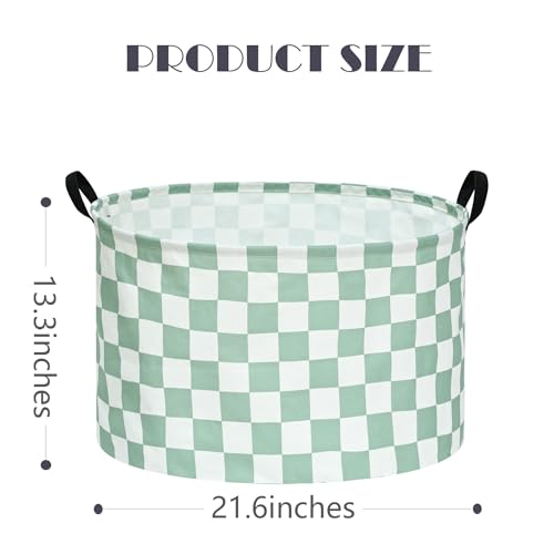 Image of MAIZMZ Sage Checkered Storage Basket Extra Large 80L Kids Hamper Baby Laundry Basket Waterproof Toys Car Organizer Collapsible Canvas for Home /Dorm /Pet /Office /Closet /Shelf /Gift Baskets