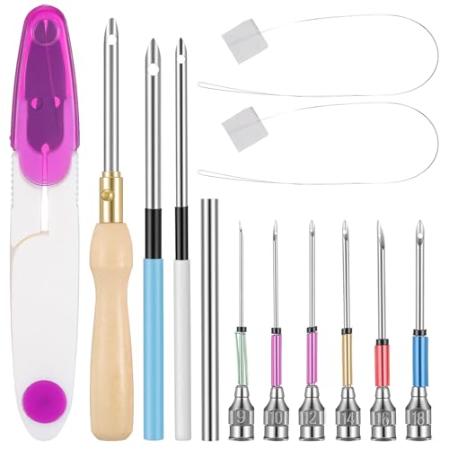 13 Pack Adjustable Punch Needle Tool Punch Needle Kit Wooden Handle Embroidery Tool Set for Beginner DIY Craft Yarn Floss Cross Stitching