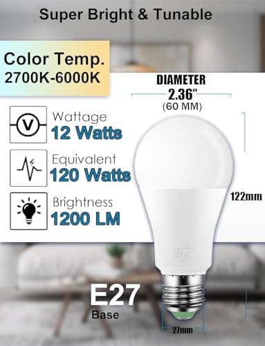 iLC LED Smart Bulbs 12W Work with Alexa(Required Echo Device), E27 Edison Screw 2700K-6000K Turnable (2 Packs) - Image 6