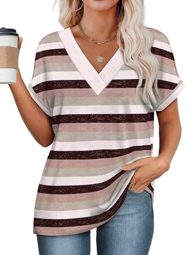 Image of WIHOLL Womens Summer Tops Short Dolman Sleeve Shirts 2026 Fashion V Neck Outfits Clothes