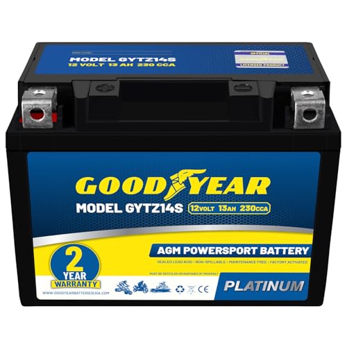 Goodyear GYTZ14S - 12 Volt 13 AH 230 CCA Rechargeable High-Performance Maintenance Free SLA - AGM Battery for Motorcycle ATV UTV Scooter Snowmobile Motorbike and more!