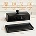 WERTIOO Butter Dish with Lid, Ceramic Butter Dish with Lid for Countertop for 1 Stick. Textured Tray with Stainless Steel 3 in 1 Butter Spreader, Microwave and Dishwasher Safe, Black