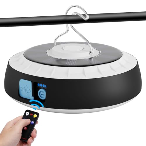 WholeFire Solar Campinglampe mit Fernbedienung, Wasserdichte Camping Laterne, 6 Modi Hanging Camping Licht Zelt Lichter für Camping, Wandern, Outage,...