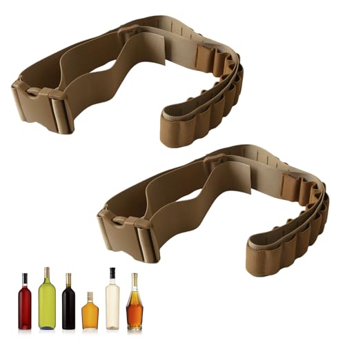 ROSYLEVE 2 Stück Klopfer Gürtel 27 Slots Schnapsgürtel Klopfergürtel Zapfanlage Mini Schnaps Shot Gürtel Klopfer Gürtel für JGA Zubehör Festivals Junggesellenabschied Karneval(Braun)