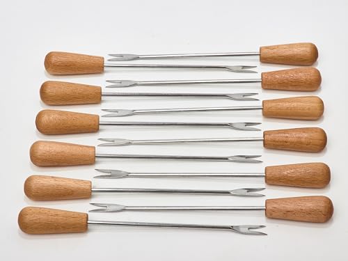 Pack 12 Pinchos Tenedores Largo XL 15cm Barbacoa Caracoles Aperitivo Coctelería Madera Haya Acero Inoxidable