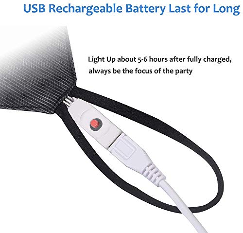 7 Color LED Rave Mask Light Up USB Rechargeable Glowing Luminous Dust Mask for Christmas Party Music Party Festival Dancing Rave Masquerade Costumes Men Women (Black) - Thumbnail 4
