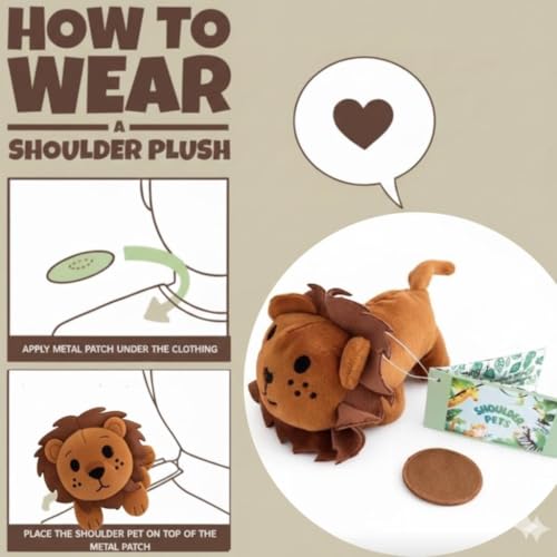 Image of OTTO'S WORLD Magnetic Shoulderpet Lion Plush Toy for Kids | Wearable Soft Plush Shoulder Buddy | Cute Animal Stuffed Toy | Birthday & Return Gift for Boys & Girls (Pack of 1)