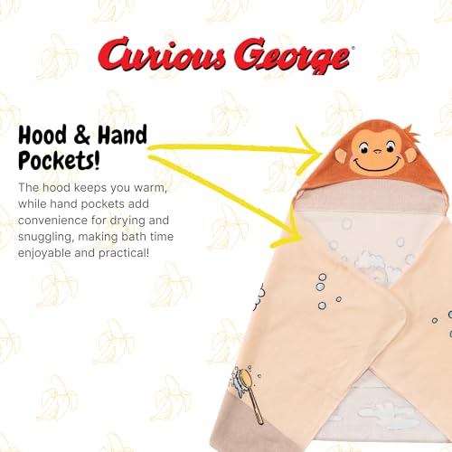 Image of Curious George Monkey Kids Super Soft Bath /Pool /Beach Soft Cotton Terry Hooded Towel Wrap, 24 in x 50 in (100% Officially Licensed Product) By Franco