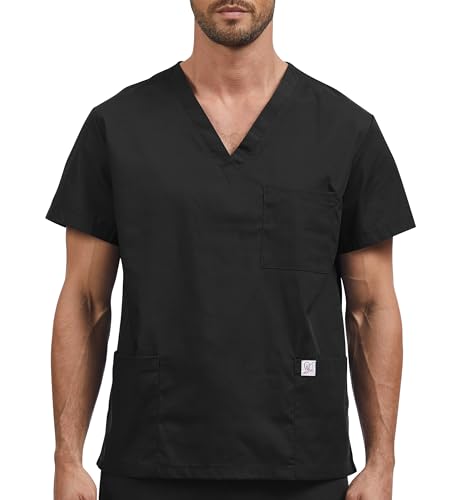 JONATHAN UNIFORM Casaca Sanitaria Hombre Pijamas Medicos 3 Bolsillos Cuello V Manga Corta pour Medico Enfermeros Dentistas (Negro, M)