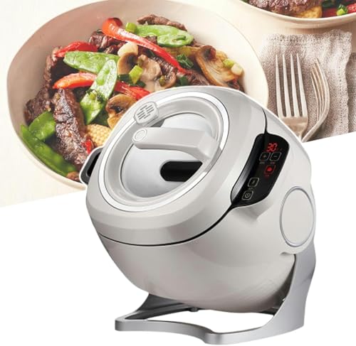 XNYXLPP Robot de Cocina con Tapa Visible, máquina de arroz Frito de cocción automática de 6 litros, ángulo de inclinación del Cuerpo de la Olla Ajustable, 3 Niveles de Fuego Ajustables (220V)