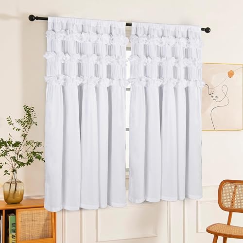Homechoice Decor White Blackout Drapes - Handmade Ruffles & Butterfly Flower Accents Heat Blocking Window Curtain 42" W x 63" L (Pair) - Thermal Insulated, Soundproof & Light Reducing Curtains (LQ-37) by Homechoice Decor - Image 8