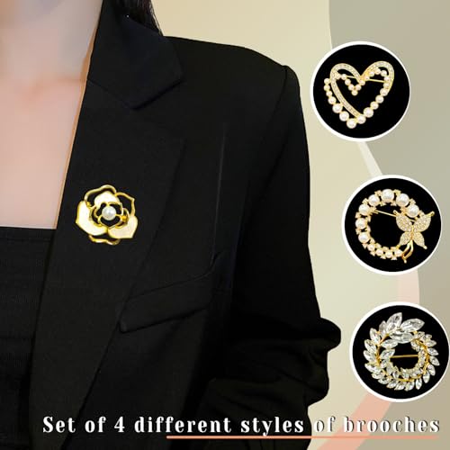Image of Butterfly Wreath Brooch Pin White Pearl Flower Women Rhinestone Scarf Buckle Pin Gold Wedding Bridal Brooches Lady
