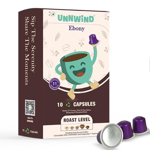 Image of UNNWIND Coffee Pods & Capsules Variety | Aluminium Capsules Compatible with Nespresso Original Line | Dark to Medium Dark Roast | Intensity 7-9 | 10 Pods per Pack (Ebony)