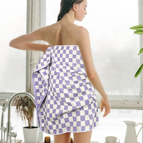 Jacquotha Checkered Bath Towel Set In Yellow And Lilac, Soft Colorful Bath Towels For Bathroom Spa, Large Shower Towels 2 Pack 55 Inch X 27.5", Thin Quick Drying Towels For Beach Pool thumb #6