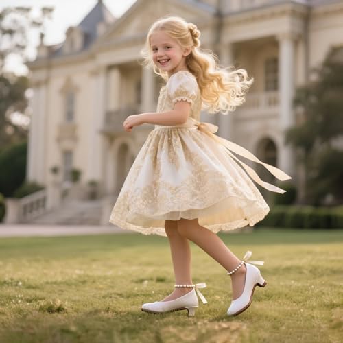 Image of THEE BRON Girls Low Heel Dress Shoes Mary Jane Party Wedding Flower Girl Pumps